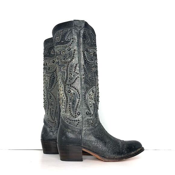 Frye Deborah Deco Tall Studded Distressed Leather Western Boots Women’s 6 Shoes - Picture 3 of 11